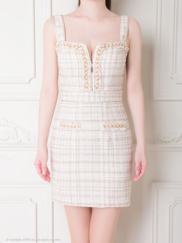 画像28: 【LIMITED SALE開催中！! 11月11日より順次発送予定】XSサイズあり【an /アン】 ツイード/ フロントジップ/ チェーン/ ノースリーブ/ ポケットデザイン/タイト/ ミニドレス/ キャバドレス[OF05] (28)