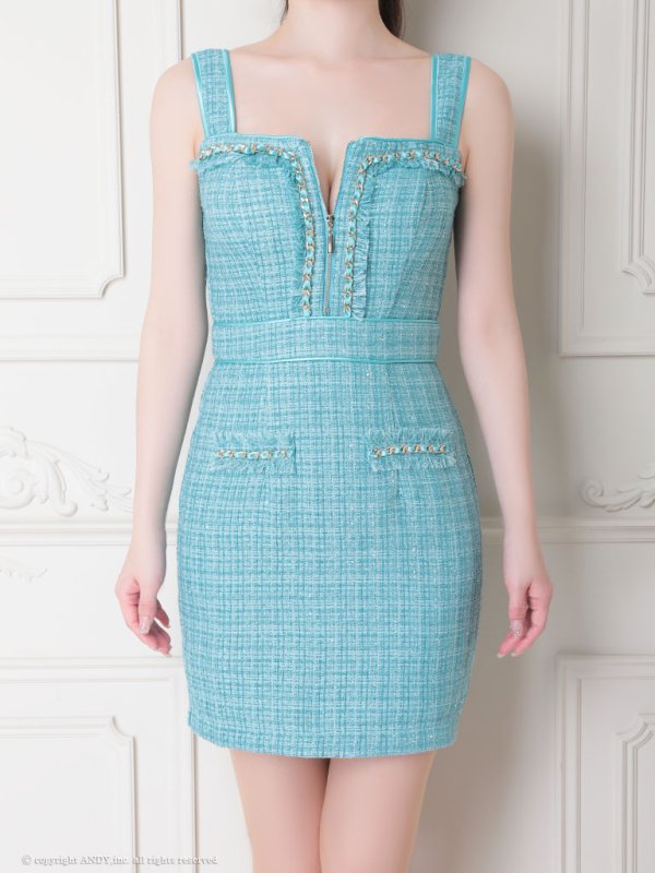 画像35: 【LIMITED SALE開催中！! 11月11日より順次発送予定】XSサイズあり【an /アン】 ツイード/ フロントジップ/ チェーン/ ノースリーブ/ ポケットデザイン/タイト/ ミニドレス/ キャバドレス[OF05] (35)