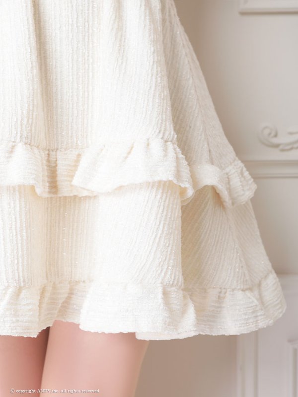 画像14: XSサイズあり 【an /アン】ツイード/ フロントジップ/ ショルダーリボン/ フリル/ Aライン/ フレア/ ミニドレス/ キャバドレス[OF05] (14)