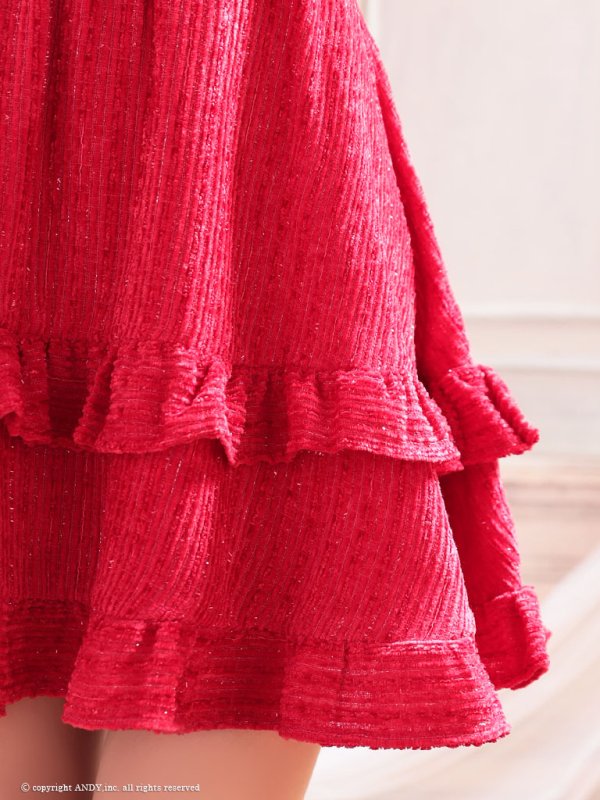 画像7: XSサイズあり 【an /アン】ツイード/ フロントジップ/ ショルダーリボン/ フリル/ Aライン/ フレア/ ミニドレス/ キャバドレス[OF05] (7)