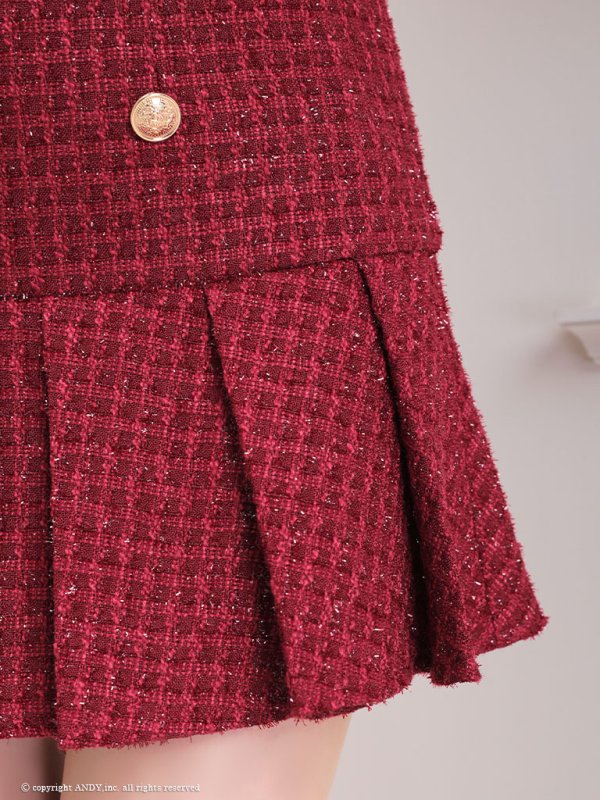 画像8: XSサイズあり【an/アン】ラメツイード/ 襟付き/ ボタンデザイン/ 半袖/ 袖あり/ セットアップ/ プリーツ/ ミニドレス/ キャバドレス[OF05] (8)