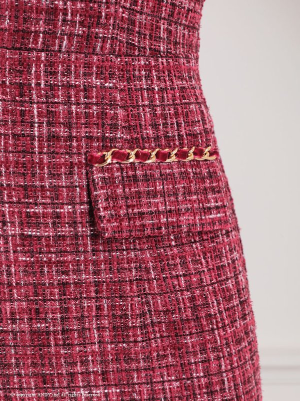 画像7: XSサイズあり【an/アン】フロントジップ/ チェック/ ツイード/ ノースリーブ/ チェーンパイピング/ タイト/ ミニドレス/ キャバドレス[OF05] (7)