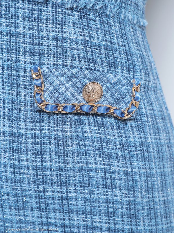 画像14: XSサイズあり【an /アン】 ツイード/ フロントジップ/ ボタン/ ノースリーブ/ ポケットデザイン/タイト/ ミニドレス/ キャバドレス[OF05] (14)