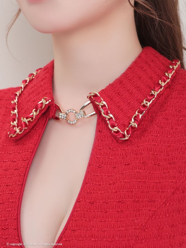 画像6: XSサイズあり【an/アン】襟付き/ チェーン/ カットアウト/ ノースリーブ/ ワンカラー/ タイト/ ミニドレス/ キャバドレス[OF05] (6)