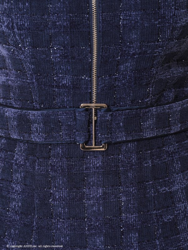 画像8: XSサイズあり【an /アン】チェック柄/ ハイネック/ フロントジップ/ カットアウト/ ベルト/ ノースリーブ/ テールカット/ マーメイド/ ミディアムドレス/ キャバドレス[OF05] (8)