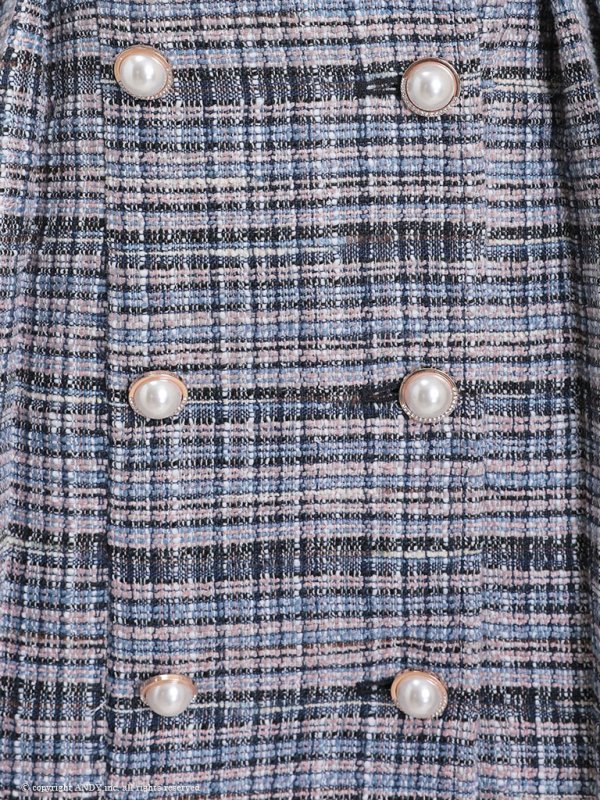 画像8: XSサイズあり【an /アン】ツイード/ パールボタン/ ショルダーリボン/ ノースリーブ/ フレア/ 裾プリーツ/ ミニドレス/ キャバドレス[OF05] (8)