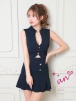 XSサイズあり【an ANDY Fashion Press 16 COLLECTION 04】セットアップ/ ボタン/ ワンカラー/ ノースリーブ/ フレア/ チェーン/ ミニドレス/ キャバドレス[OF05]　ネイビー