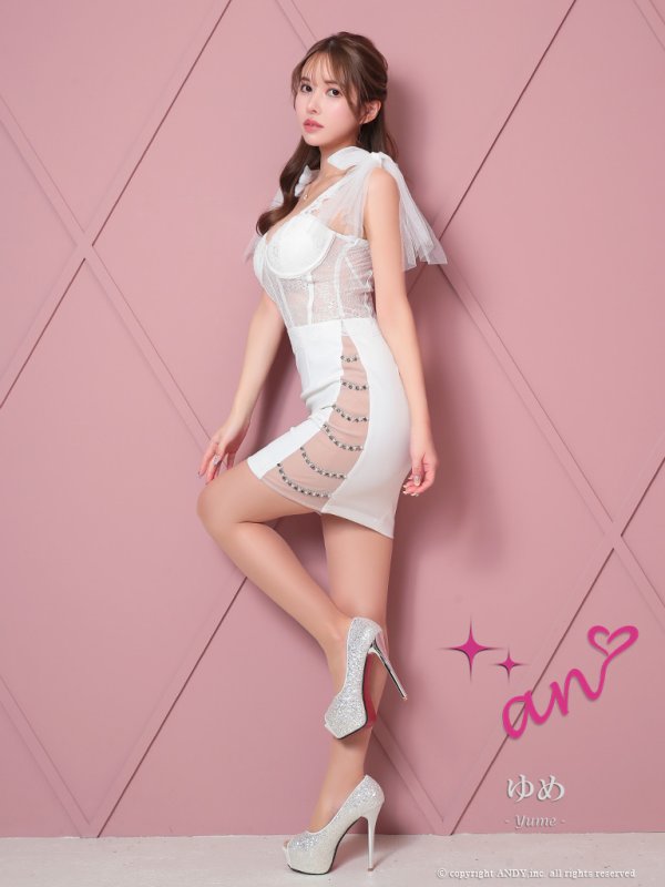 画像20: 【an /アン】ショルダーリボン/ レース/ 切替/ ランジェリーライク/ タイト/ ミニドレス/ キャバドレス[OF05] (20)