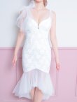 画像12: XSサイズあり【an /アン】マーメイド/ チュール/ シフォン/ ショルダーリボン/ フリル/ テールカット/ ミディアムドレス/ キャバドレス[OF05] (12)