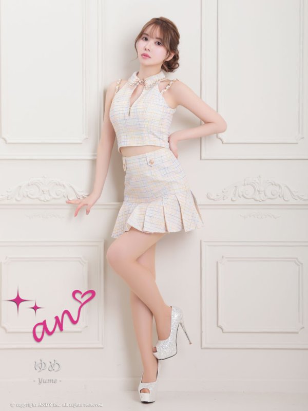 画像20: XSサイズあり【an /アン】襟付き/ チェック/ ツイード/ ノースリーブ/ チェーン/ プリーツ/ Aライン/ セットアップ/ ミニドレス/ キャバドレス[OF05] (20)