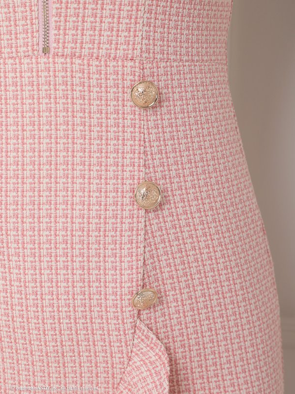 画像15: XSサイズあり【an /アン】マーメイド/ チェックツイード/ ノースリーブ/ フリル/ ショルダーリボン/ ミディアムドレス / キャバドレス[OF05] (15)