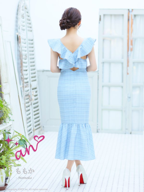 画像27: XSサイズあり【an /アン】チェック/ フリル/ ノースリーブ/ フロントジップ/ マーメイド/ ミディアムドレス / キャバドレス[OF05] (27)