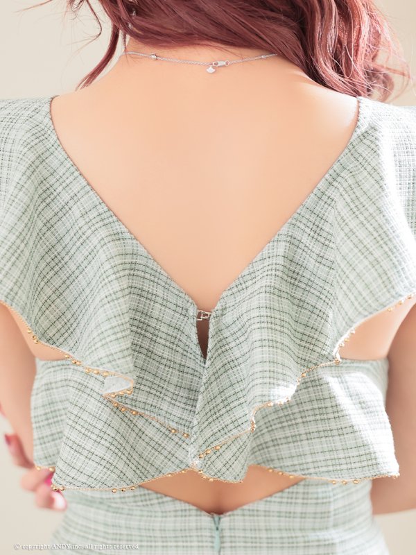 画像49: XSサイズあり【an /アン】チェック/ フリル/ ノースリーブ/ フロントジップ/ マーメイド/ ミディアムドレス / キャバドレス[OF05] (49)