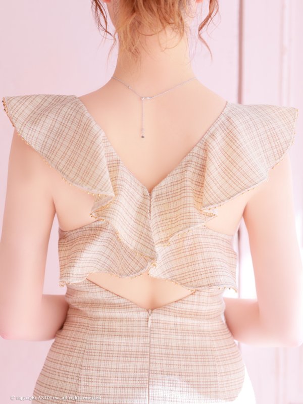 画像9: XSサイズあり【an /アン】チェック/ フリル/ ノースリーブ/ フロントジップ/ マーメイド/ ミディアムドレス / キャバドレス[OF05] (9)