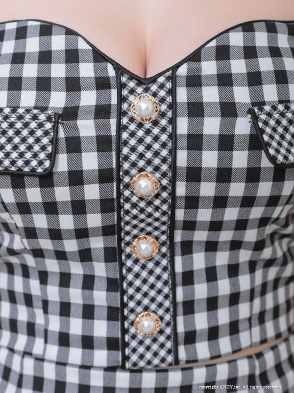 画像17: 【an/アン】ギンガムチェック/ マーメイド/ ショルダーリボン/ キャミソール/ セットアップ/ フィッシュテール/ 裾フリル/ ミディアムドレス/ キャバドレス[OF05] (17)