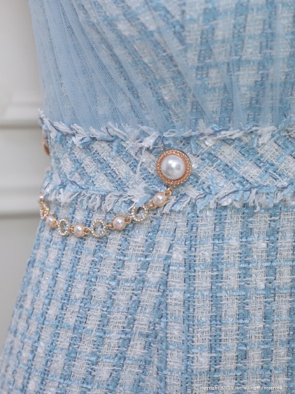 画像7: 【an /アン】マーメイド/ チュール/ ショルダーリボン/ テールカット/ ツイード/ ミディアムドレス/ キャバドレス[OF05] (7)