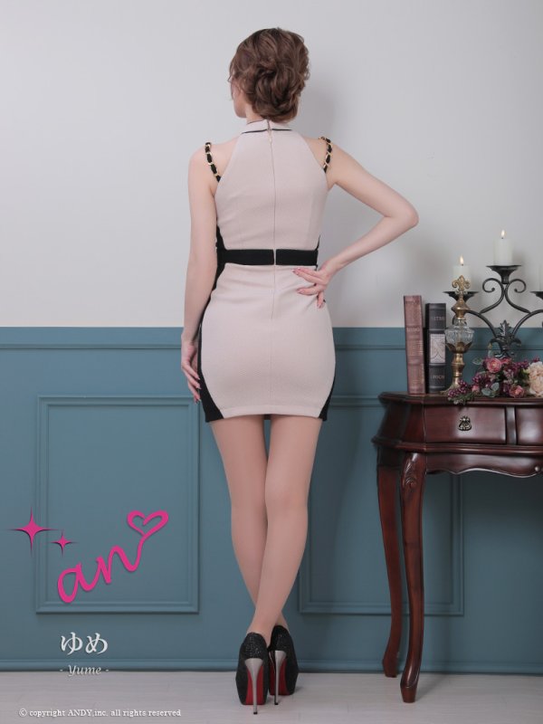 画像4: XSサイズあり【an /アン】 バイカラー/ 切替/ フロントジップ/ チェーンショルダー/ ハイネック/ タイト/ ミニドレス/ キャバドレス[OF05] (4)