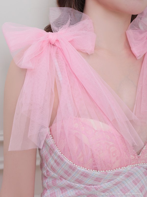 画像29: sugarオリジナルカラー・XSサイズあり【an/アン】ショルダーリボン/ ギンガムチェック/ テールカット/ セットアップ/ ミディアムドレス/ キャバドレス[OF05] (29)