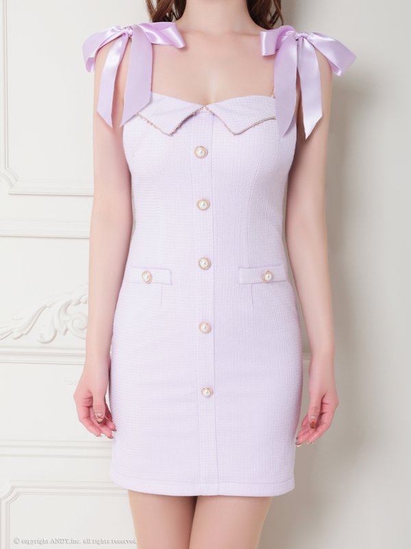 画像29: XSサイズあり【an /アン】 ツイード/ ショルダーリボン/ チェーン/ ボタン/ ワンカラー/タイト/ ミニドレス/ キャバドレス[OF05] (29)