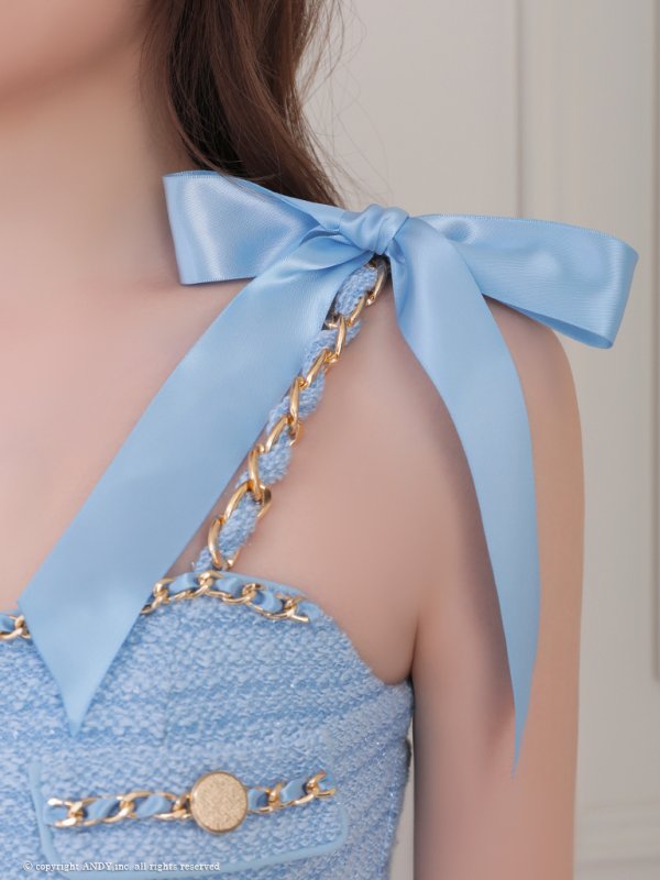 画像7: XSサイズあり【an /アン】 ツイード/ ショルダーリボン/ チェーン/ フロントジップ/ ワンカラー/タイト/ ミニドレス/ キャバドレス[OF05] (7)