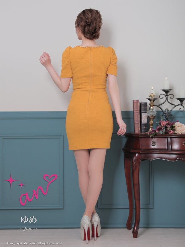 画像13: XSサイズあり【an /アン】 ワンカラー/ ツイード/ フロントジップ/ チェーンデザイン/ 袖あり/ 半袖/ タイト/ ミニドレス/ キャバドレス[OF05] (13)
