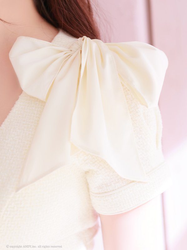 画像9: XSサイズあり【an /アン】 ショルダーリボン/ シアー/ カットアウト/ 半袖/ 袖あり/ タイト/ ミニドレス/ キャバドレス[OF05] (9)