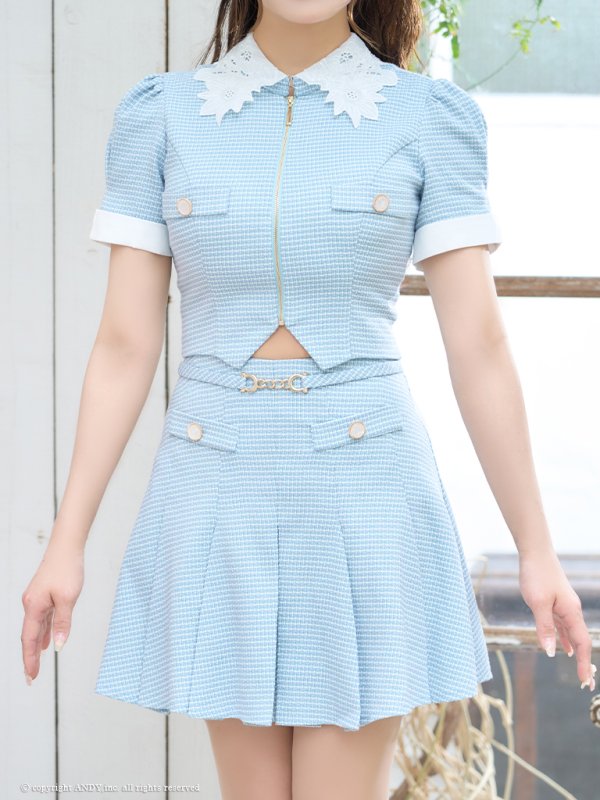 画像20: XSサイズあり【an /アン】襟付き/ フロントジップ/ 袖あり/ パフスリーブ/ プリーツ/ Aライン/ セットアップ/ ミニドレス/ キャバドレス[OF05] (20)