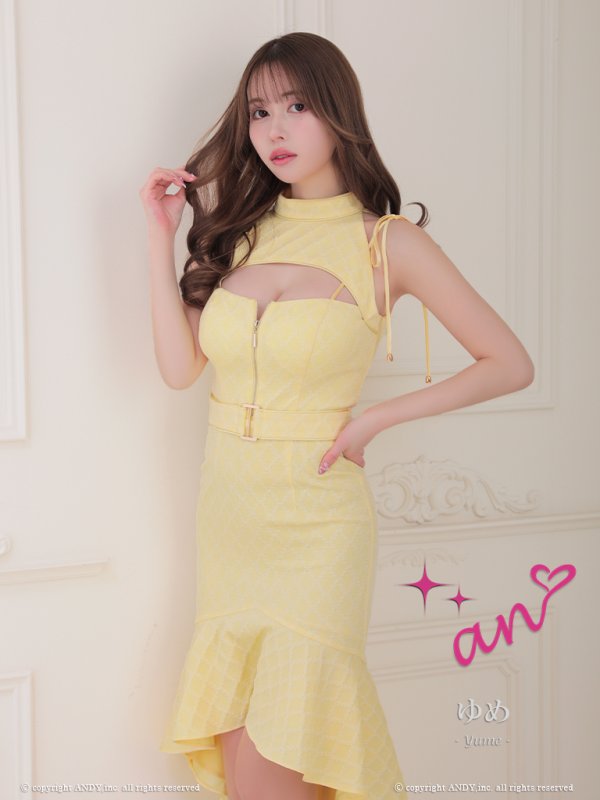 画像19: XSサイズあり【an /アン】バストカットアウト/ ハイネック/ フロントジップ/ ベルト/ ノースリーブ/ テールカット/ マーメイド/ ミディアムドレス/ キャバドレス[OF05] (19)