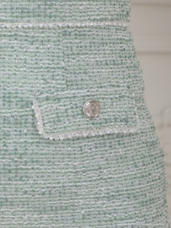 画像21: XSサイズあり【an /アン】 ツイード/ フロントジップ/ パールパイピング/ ボタン/ ノースリーブ/ タイト/ ミニドレス/ キャバドレス[OF05] (21)