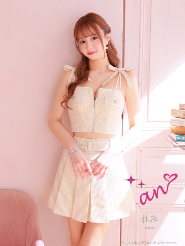 画像26: XSサイズあり【an /アン】ツイード/ ボタン/ ショルダーリボン/ キャミソール/ セットアップ/ Aライン/ 裾プリーツ/ ミニドレス/ キャバドレス[OF05] (26)