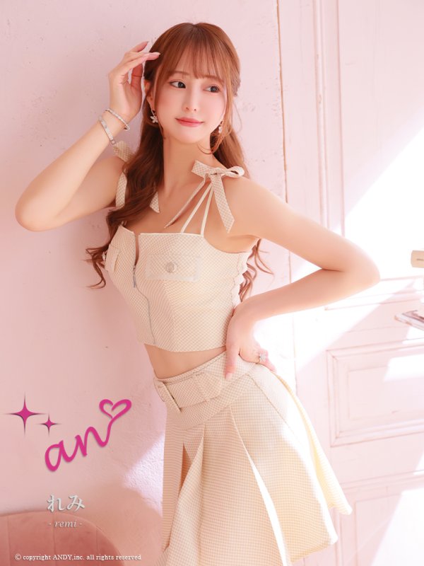 画像27: XSサイズあり【an /アン】ツイード/ ボタン/ ショルダーリボン/ キャミソール/ セットアップ/ Aライン/ 裾プリーツ/ ミニドレス/ キャバドレス[OF05] (27)