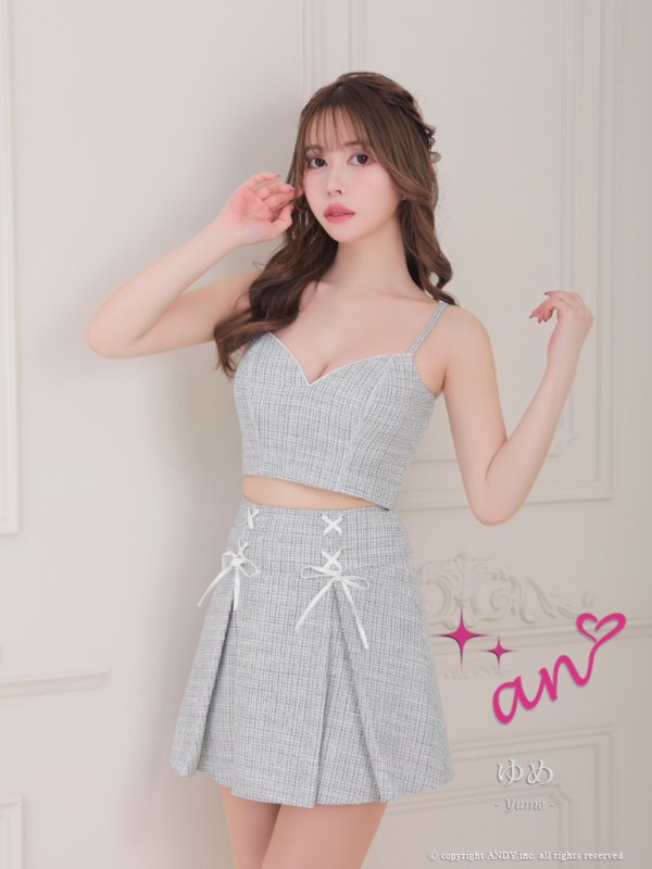 画像6: XSサイズあり【an /アン】ツイード/ 2way/ キャミソール/ 袖あり/ パフスリーブ/ プリーツ/ 編み上げ/ Aライン/ セットアップ/ ミニドレス/ キャバドレス[OF05] (6)