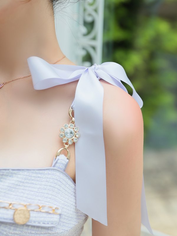 画像10: XSサイズあり【an /アン】 ショルダーリボン/ フロントジップ/ ゴールドバックル/ ボタン/ セットアップ/タイト/ ミニドレス/ キャバドレス[OF05] (10)