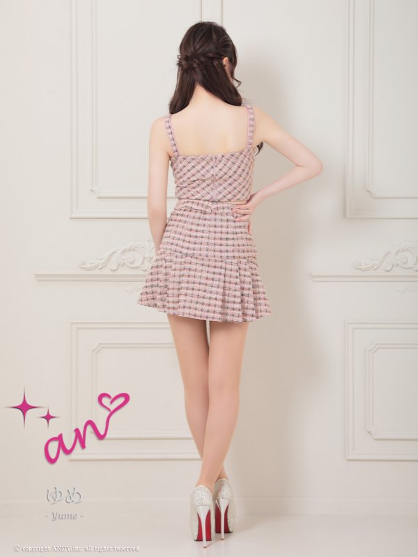 画像12: XSサイズあり【an /アン】ストレッチ/ チェック/ ツイード/ フロントジップ/ ビジューバックル/ ノースリーブ/ プリーツ/ セットアップ/ ミニドレス/ キャバドレス[OF05] (12)