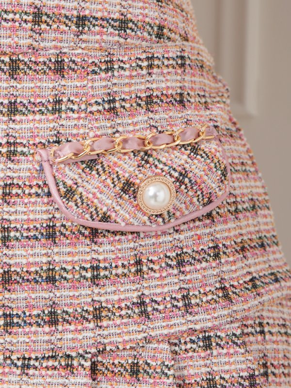 画像13: XSサイズあり【an /アン】ストレッチ/ チェック/ ツイード/ フロントジップ/ ビジューバックル/ ノースリーブ/ プリーツ/ セットアップ/ ミニドレス/ キャバドレス[OF05] (13)