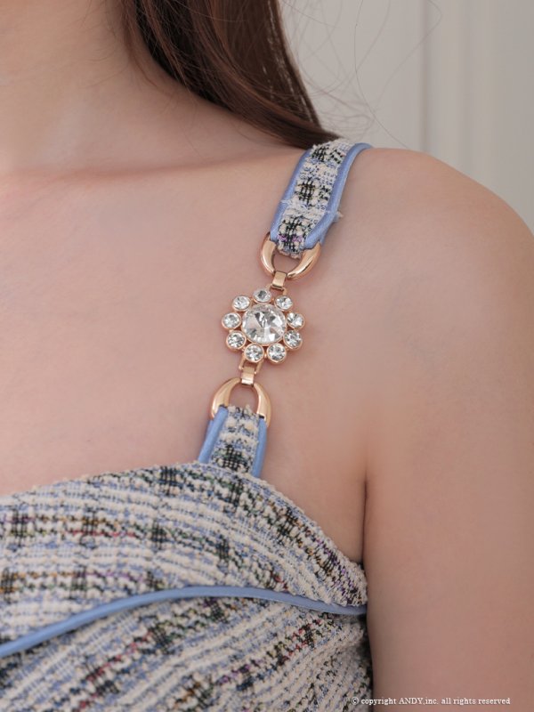 画像6: XSサイズあり【an /アン】ストレッチ/ チェック/ ツイード/ フロントジップ/ ビジューバックル/ ノースリーブ/ プリーツ/ セットアップ/ ミニドレス/ キャバドレス[OF05] (6)