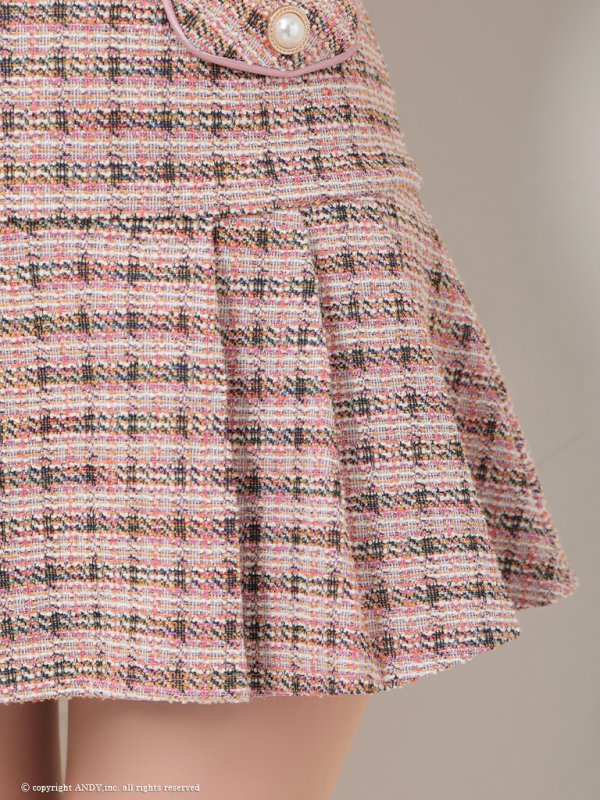 画像14: XSサイズあり【an /アン】ストレッチ/ チェック/ ツイード/ フロントジップ/ ビジューバックル/ ノースリーブ/ プリーツ/ セットアップ/ ミニドレス/ キャバドレス[OF05] (14)
