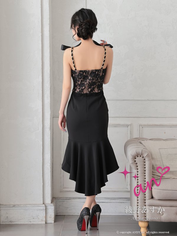 画像5: 【an /アン】リボン/ マーメイド/ テールカット/ キャミ/ レース/ チェーン/ テールカット/ ミディアムドレス/ キャバドレス[OF05] (5)