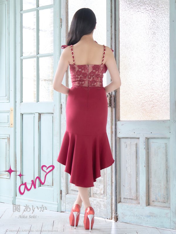 画像12: 【an /アン】リボン/ マーメイド/ テールカット/ キャミ/ レース/ チェーン/ テールカット/ ミディアムドレス/ キャバドレス[OF05] (12)