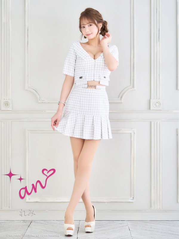 画像2: XSサイズあり【an /アン】 襟付き/ フロントジップ/ 袖付き/ 半袖/ プリーツ/フレア/ ミニドレス/ キャバドレス[OF05] (2)