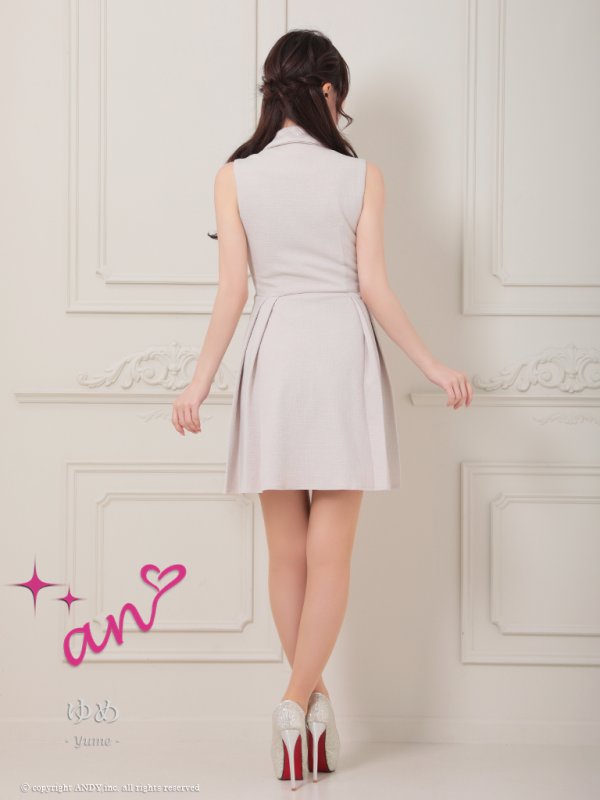 画像4: XSサイズあり【an/アン】襟付き/ パールボタン/ ジャケット風/ ノースリーブ/ プリーツ/ フレア/ ワンピース/ ミニドレス/ キャバドレス[OF05] (4)