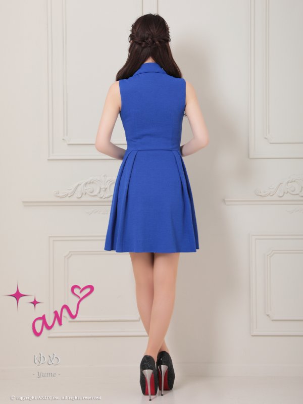 画像24: XSサイズあり【an/アン】襟付き/ パールボタン/ ジャケット風/ ノースリーブ/ プリーツ/ フレア/ ワンピース/ ミニドレス/ キャバドレス[OF05] (24)