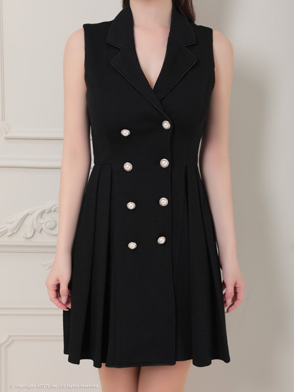 画像18: XSサイズあり【an/アン】襟付き/ パールボタン/ ジャケット風/ ノースリーブ/ プリーツ/ フレア/ ワンピース/ ミニドレス/ キャバドレス[OF05] (18)