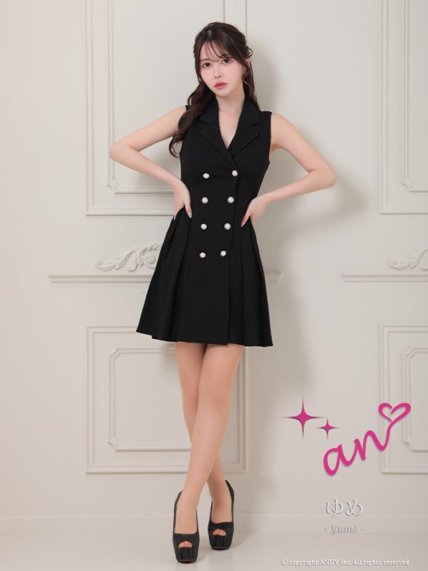 画像15: XSサイズあり【an/アン】襟付き/ パールボタン/ ジャケット風/ ノースリーブ/ プリーツ/ フレア/ ワンピース/ ミニドレス/ キャバドレス[OF05] (15)