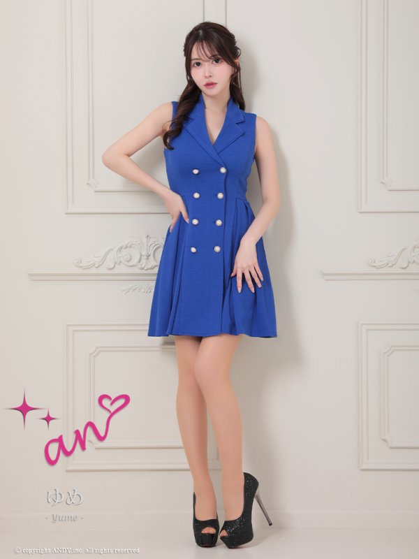 画像22: XSサイズあり【an/アン】襟付き/ パールボタン/ ジャケット風/ ノースリーブ/ プリーツ/ フレア/ ワンピース/ ミニドレス/ キャバドレス[OF05] (22)