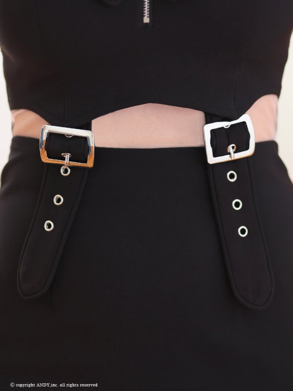 画像7: XSサイズあり【an /アン】フロントジップ/ カットアウト/ ベルト/ キャミソール/ テールカット/ マーメイド/ ミディアムドレス/ キャバドレス[OF05] (7)