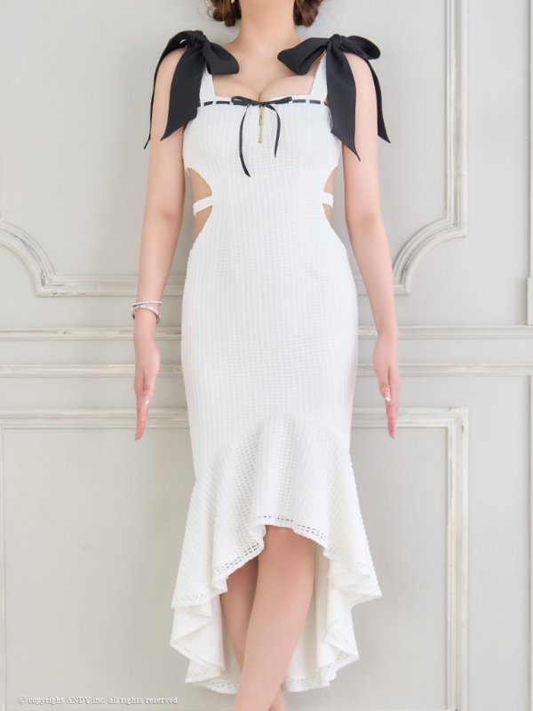 画像14: XSサイズあり【an /アン】マーメイド/ カットアウト/ ショルダーリボン/ フロントジップ/ ノースリーブ/ テールカット/ ミディアムドレス/ キャバドレス[OF05] (14)