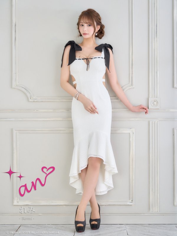 画像11: XSサイズあり【an /アン】マーメイド/ カットアウト/ ショルダーリボン/ フロントジップ/ ノースリーブ/ テールカット/ ミディアムドレス/ キャバドレス[OF05] (11)