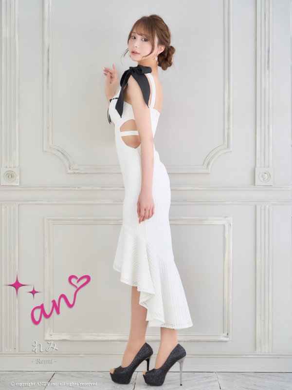 画像12: XSサイズあり【an /アン】マーメイド/ カットアウト/ ショルダーリボン/ フロントジップ/ ノースリーブ/ テールカット/ ミディアムドレス/ キャバドレス[OF05] (12)