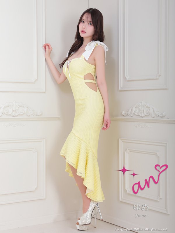 画像21: XSサイズあり【an /アン】マーメイド/ カットアウト/ ショルダーリボン/ フロントジップ/ ノースリーブ/ テールカット/ ミディアムドレス/ キャバドレス[OF05] (21)